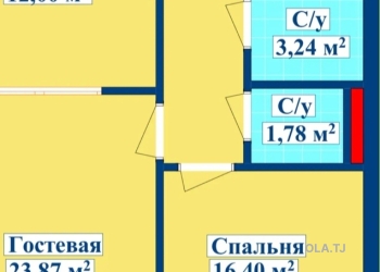 2 комнатная квартира, 15 этаж, 72 м²
