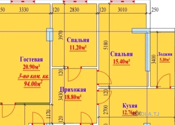 3 комнатная квартира, 5 этаж, 94 м²
