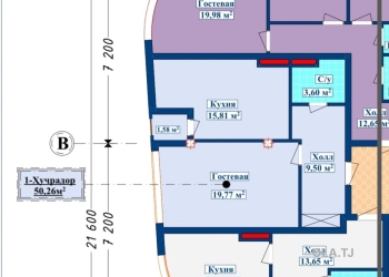 1 комнатная квартира, 6 этаж, 50 м²