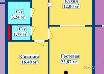 2 комнатная квартира, 6 этаж, 72 м²