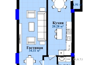 1 комнатная квартира, 8 этаж, 69 м²