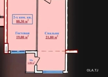 2 комнатная квартира, 14 этаж, 88 м²