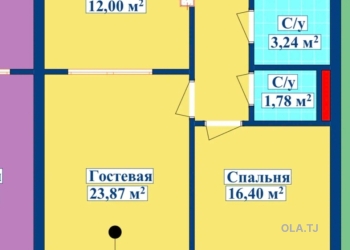 2 комнатная квартира, 3 этаж, 72 м²