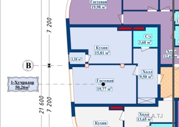 1 комнатная квартира, 10 этаж, 50 м²