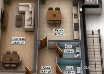 1 комнатная квартира, 4 этаж, 48 м²