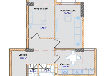 2 комнатная квартира, 7 этаж, 67 м²