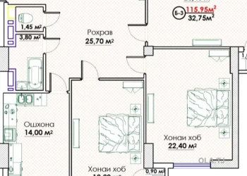 3 комнатная квартира, 7 этаж, 115 м²