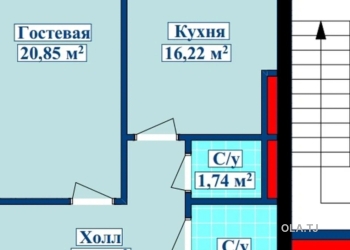 1 комнатная квартира, 16 этаж, 53 м²
