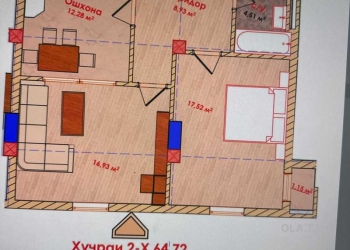 2 комнатная квартира, 10 этаж, 64 м²