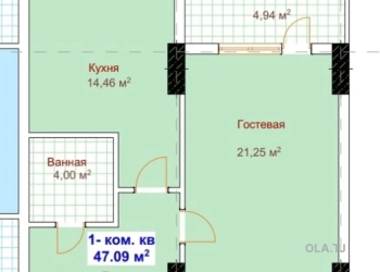 1 комнатная квартира, 8 этаж, 47 м²