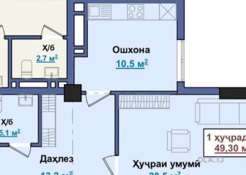 1 комнатная квартира, 19 этаж, 49 м²