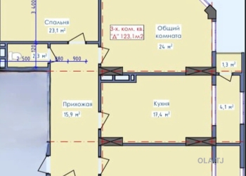 3 комнатная квартира, 4 этаж, 123 м²