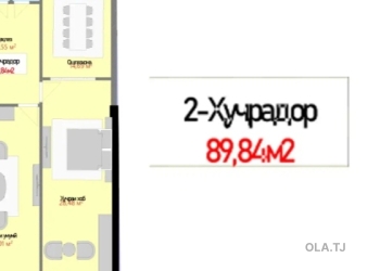 2 комнатная квартира, 14 этаж, 90 м²