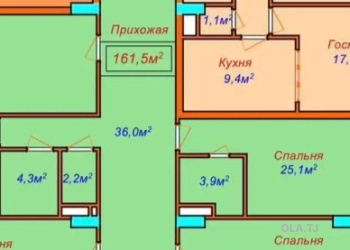 4 комнатная квартира, 13, 161 м²